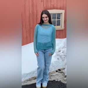 Stitchdrop turquoise mesh sweater